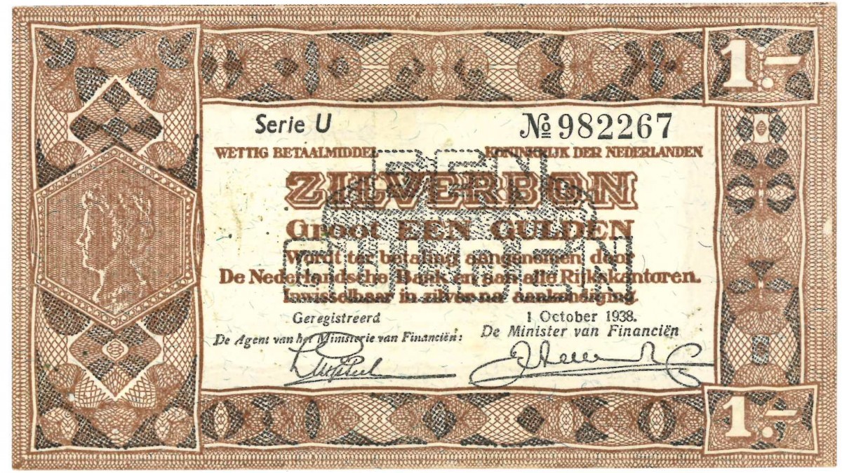 Nederland. 1 gulden. Zilverbon. Type 1938. - Nagenoeg UNC.