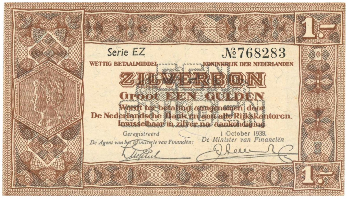 Nederland. 1 gulden. Zilverbon. Type 1938. - Nagenoeg UNC.