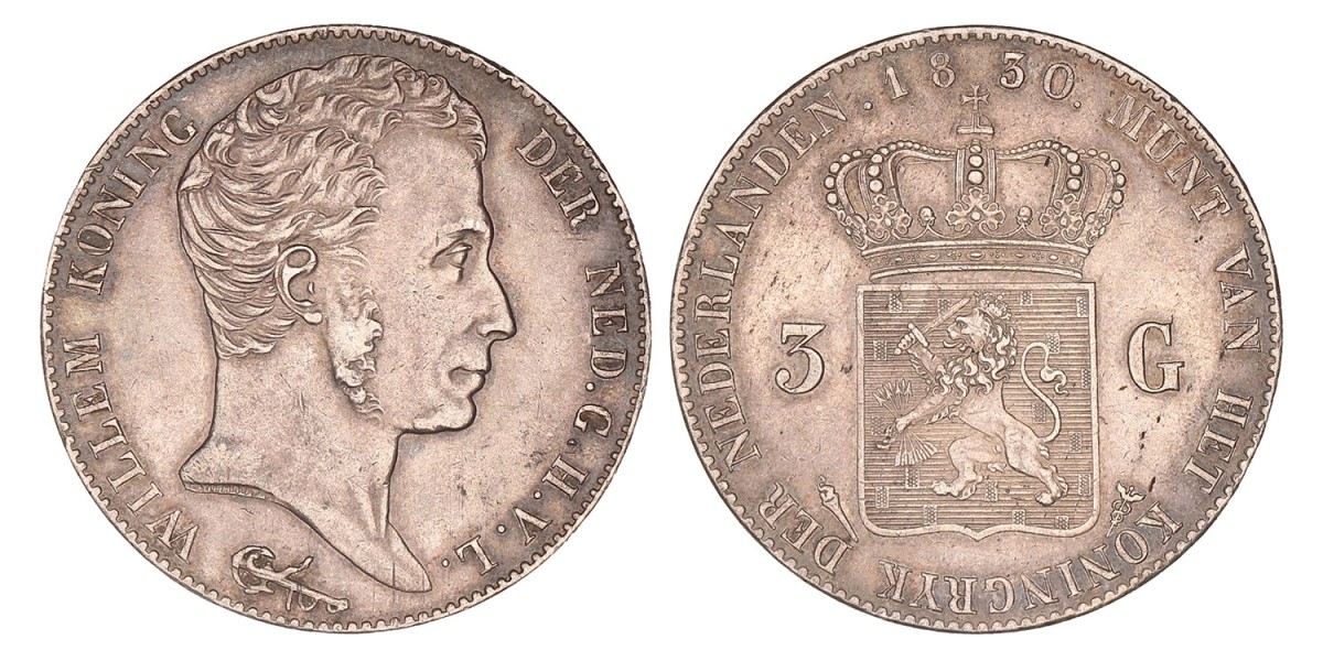 3 Gulden. Willem I. 1830/1820. Prachtig -.