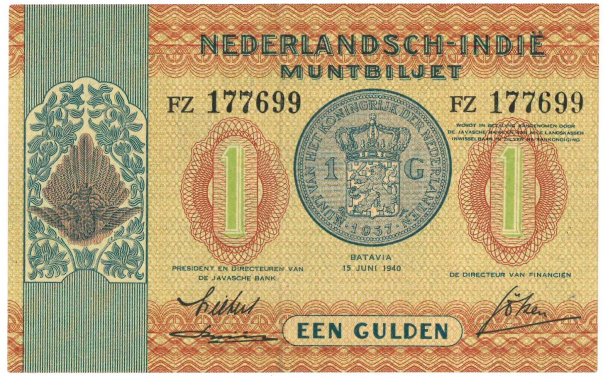 Nederlands Indië. 1 gulden. Type 1940. - Prachtig.