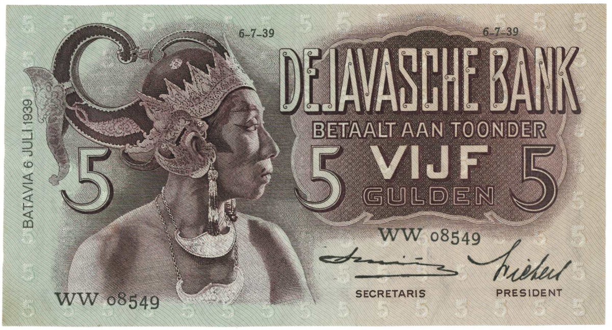 Nederlands Indië. 5 gulden. Javaanse Dansers. Type 1933. - Prachtig.