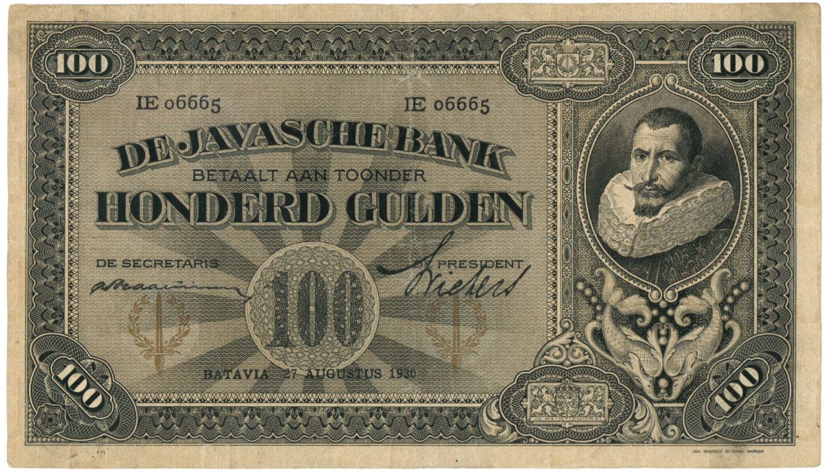 Nederlands Indië. 100 gulden. JPz Coen. Type 1924. - Zeer Fraai -.