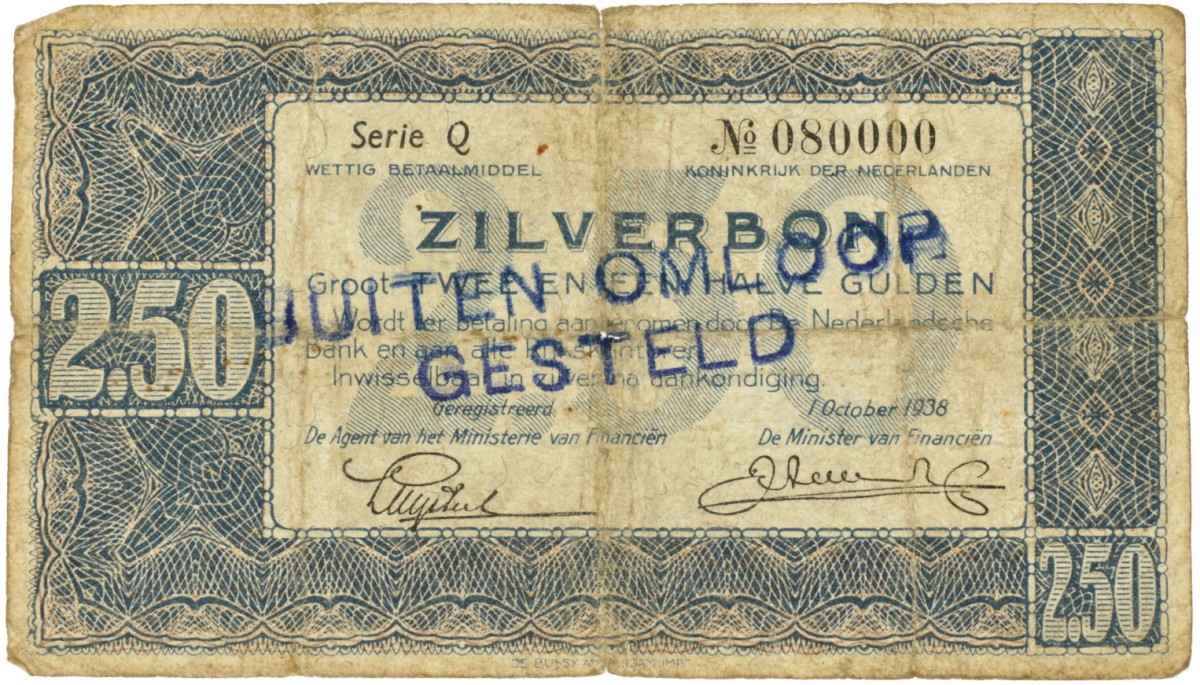 Nederland. 2½ gulden. Zilverbon. Type 1938. - Zeer Goed.