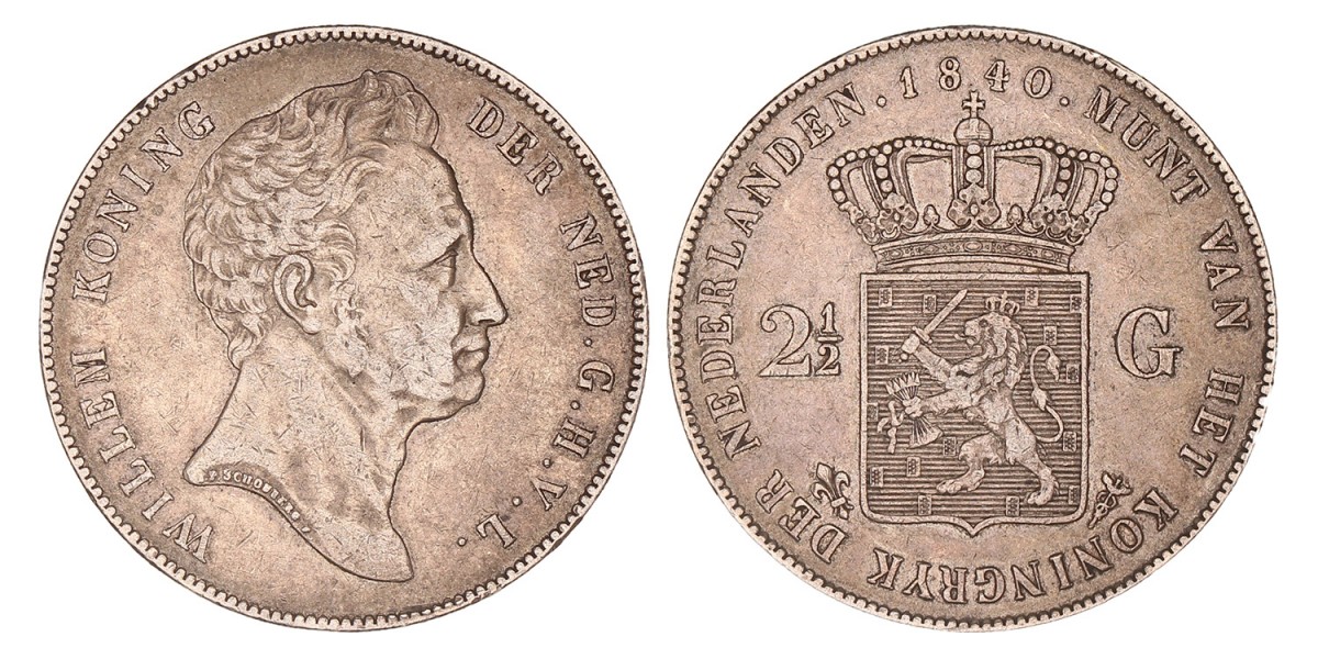 2½ Gulden. Willem I. 1840. Zeer Fraai.