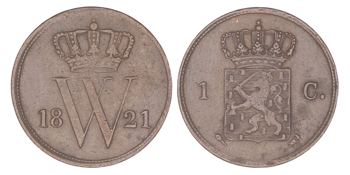 1 Cent. Willem I. 1821 U. Zeer Fraai.