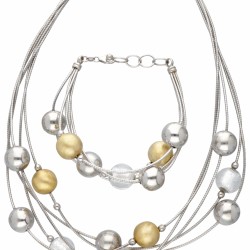 Set van een zilveren Italiaans design collier en armband - 925/1000.