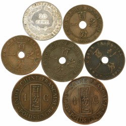 French Indochina. Lot (7) 1 Centime - 20 Centimes. 1885 - 1937.