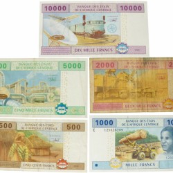 Central African States. 500/1000/2000/5000/10000 Francs. Banknote. Type 2002. - Very good – Extremely fine.