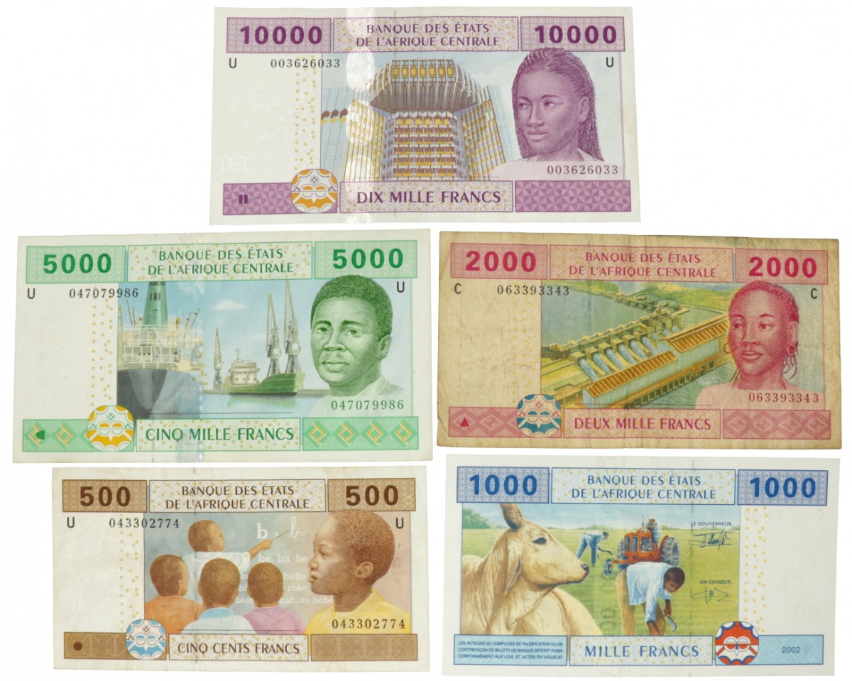 Central African States. 500/1000/2000/5000/10000 Francs. Banknote. Type 2002. - Very good – Extremely fine.