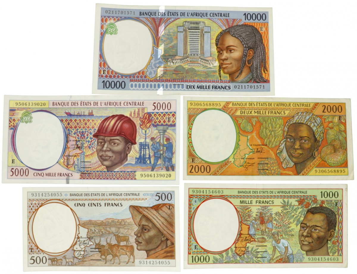 Central African States. 500/1000/2000/5000/10000 Francs. Banknote. Type 1993-2000.