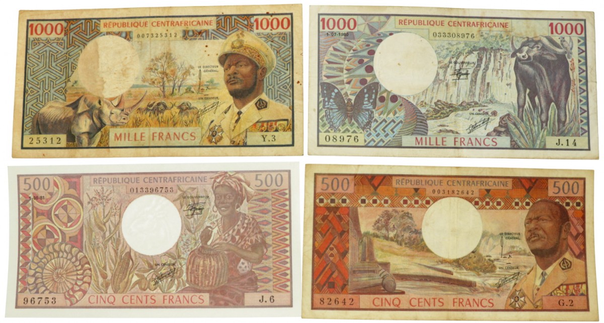 Central African Republic. 2x500/2x1000 Francs. Banknote. Type 1974-1981. - Very good – UNC.