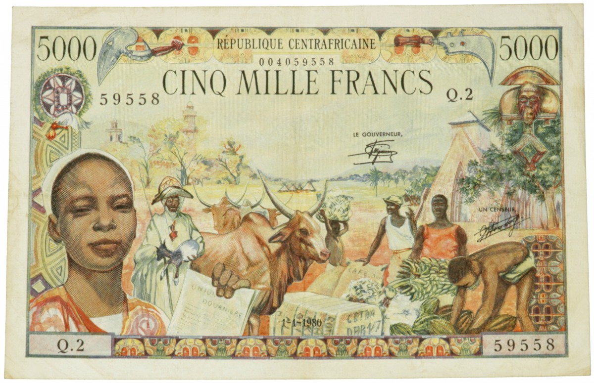 Central African Republic. 5000 Francs. Banknote. Type 1980. - Very fine.