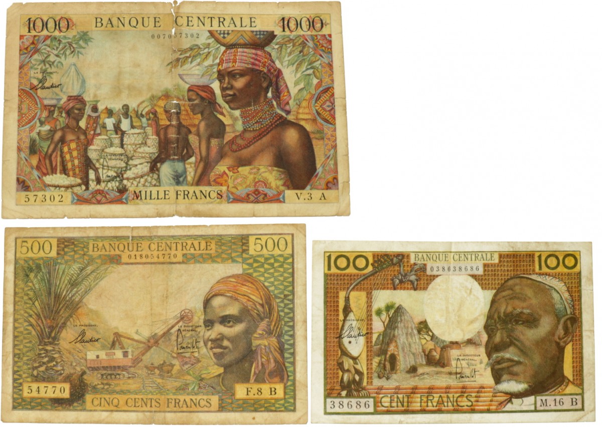 Equatorial African States. 100/500/1000 Francs. Banknote. Type 1963. - Good – Very fine.