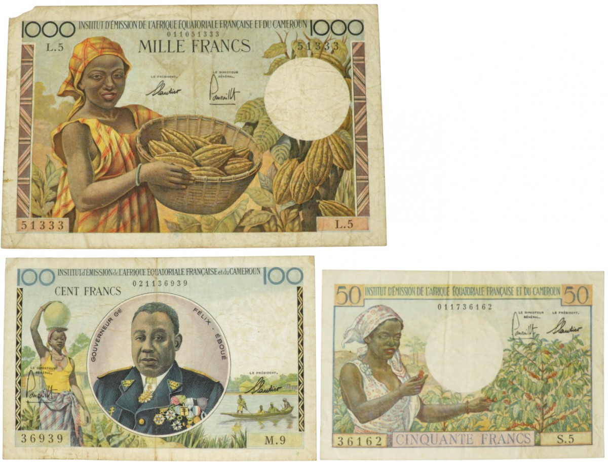 French Equatorial Africa. 50/100/1000 Francs. Banknote. Type 1957. - Very good – Very fine.