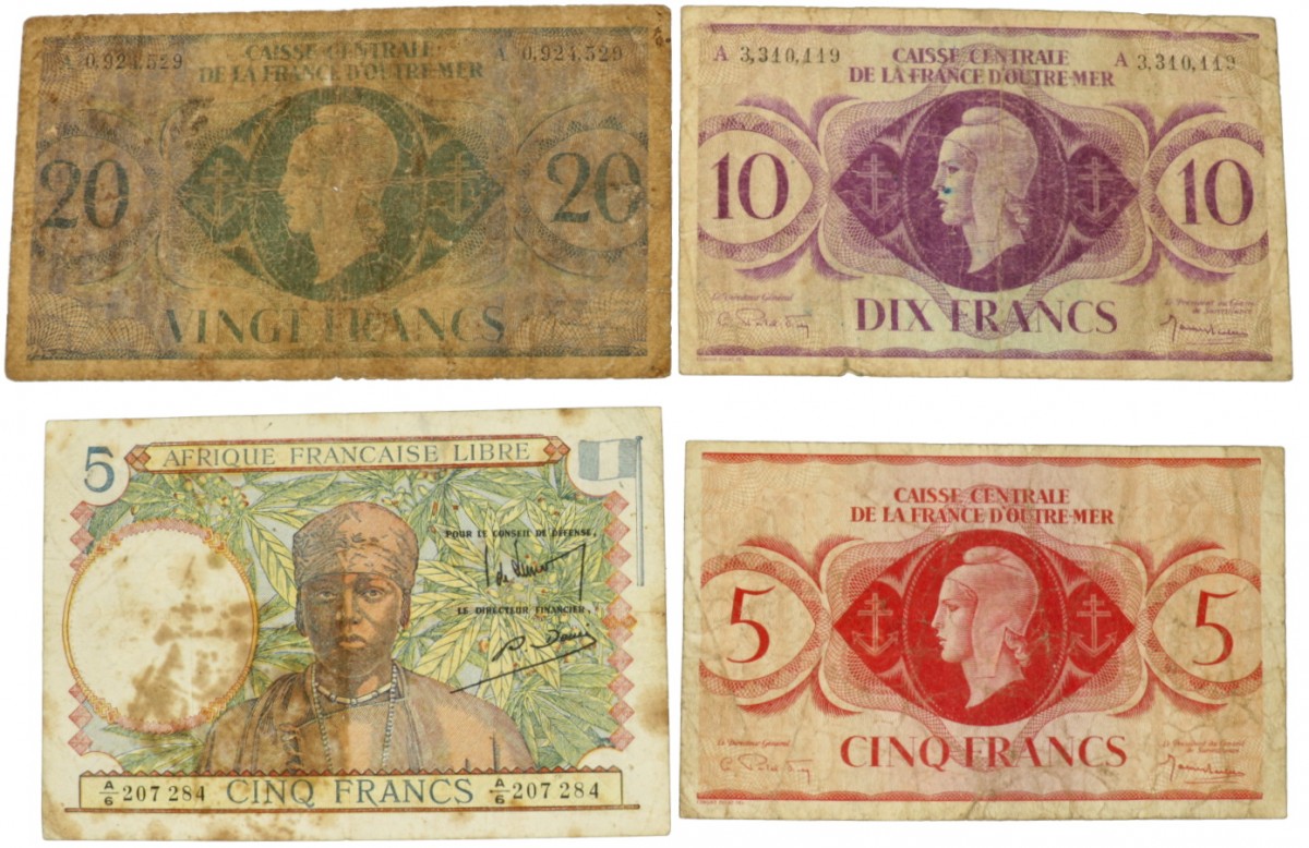 French Equatorial Africa. 2x5/10/20 Francs. Banknote. Type 1941. - Good.