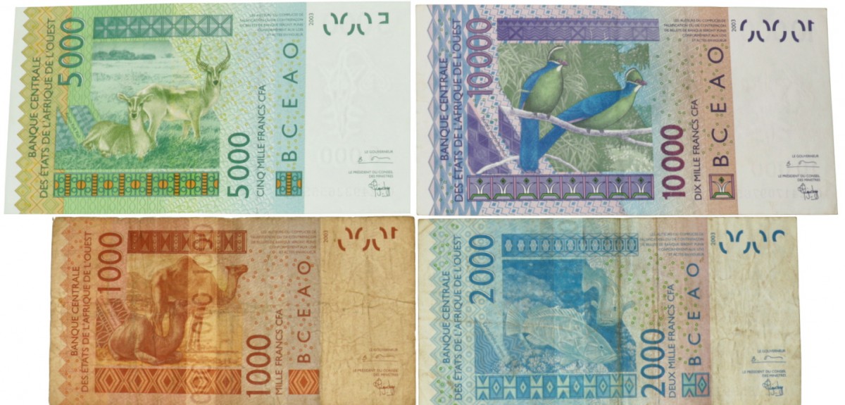 West African States. 1000/2000/5000/10000 Francs. Banknote. Type 2003. - Very good – Extremely fine.