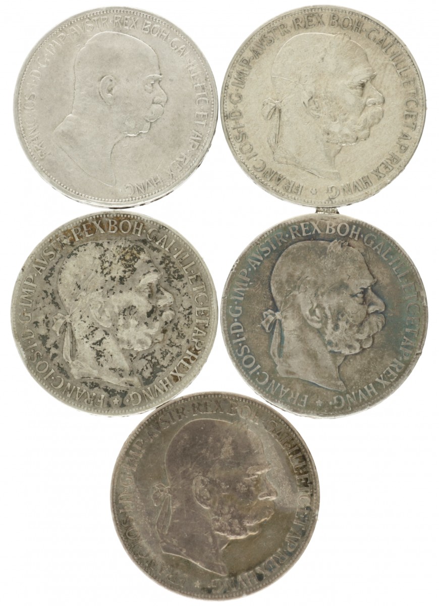 Austria. Empire. Franz Joseph I. Lot (5) 5 Corona. 1900 - 1909.