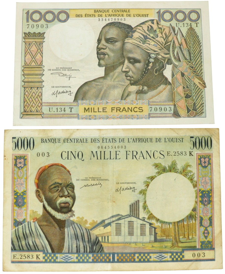 West African States. 1000/5000 Francs. Banknote. Type 1977. - Fine / Very fine.