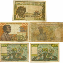 West African States. 3x50/100/500 Francs. Banknote. Type 1956-1965. - Very good.