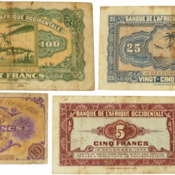 French West Africa. 5/10/25/100 Francs. Banknote. Type 1942. - Very good – Very fine.