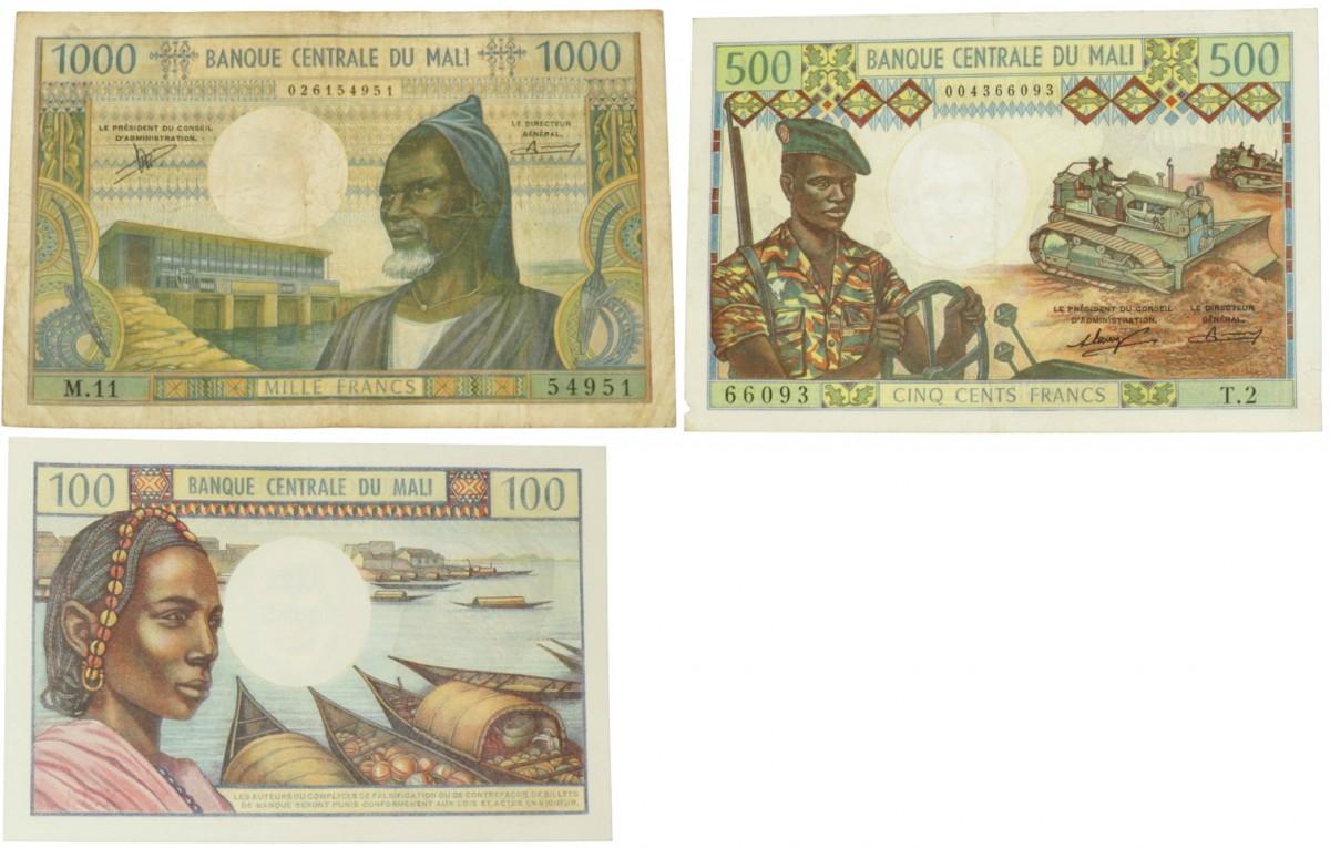 Mali. 100/500/1000 Francs. Banknote. Type 1970-1984. - Fine – Extremely fine.