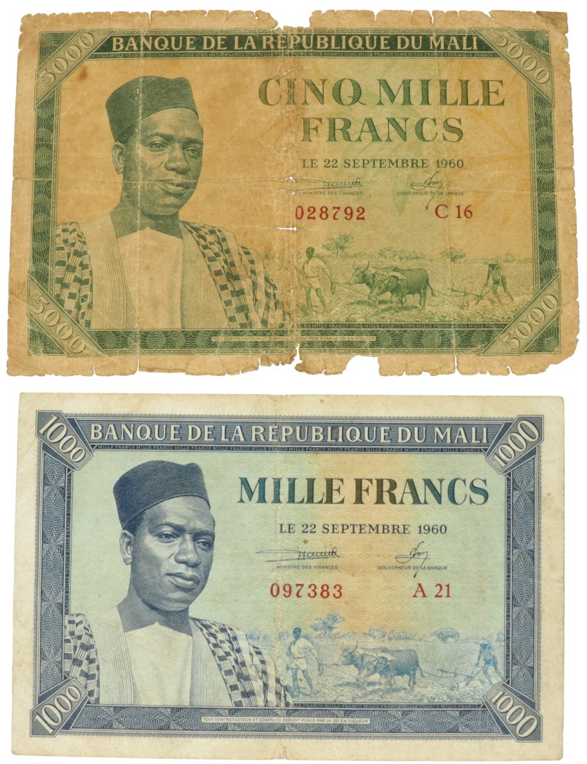 Mali. 1000/5000 Francs. Banknote. Type 1960. - Good – Very fine.