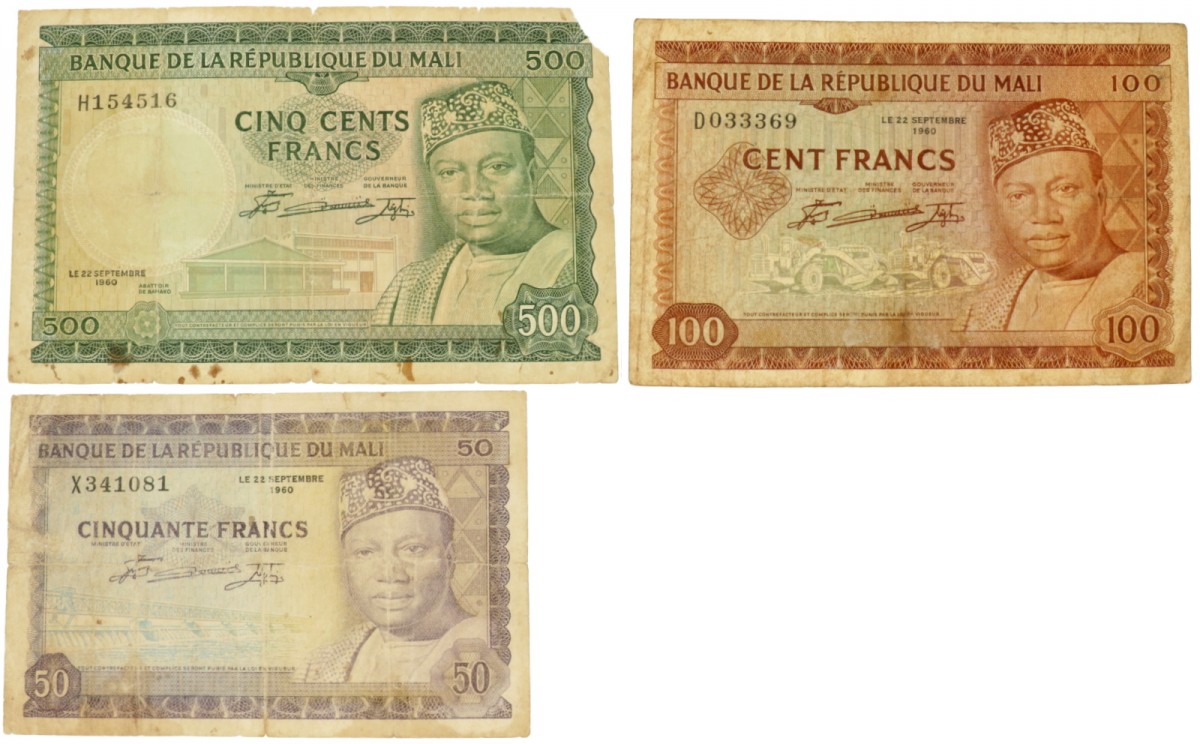 Mali. 50/100/500 Francs. Banknote. Type 1960 (1967). - Very good / Fine.