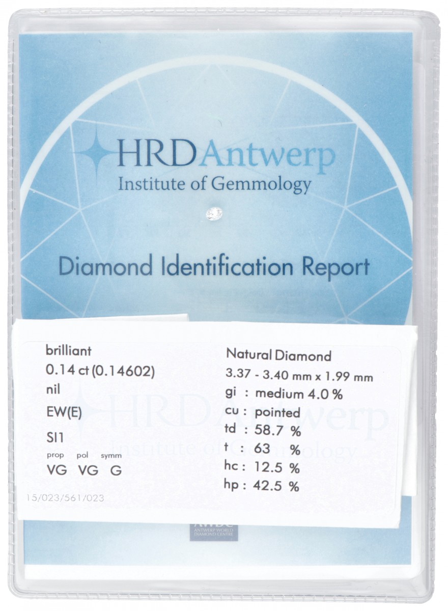 HRD-gecertificeerde briljant geslepen natuurlijke diamant 0.14 ct.