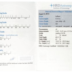 HRD-gecertificeerde briljant geslepen natuurlijke diamant 0.16 ct.