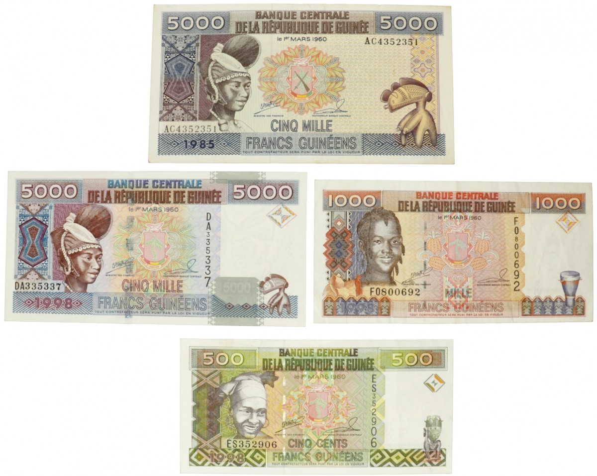 Guinea. 500/1000/2x5000 Francs. Banknote. Type 2006-2012. - Very fine.