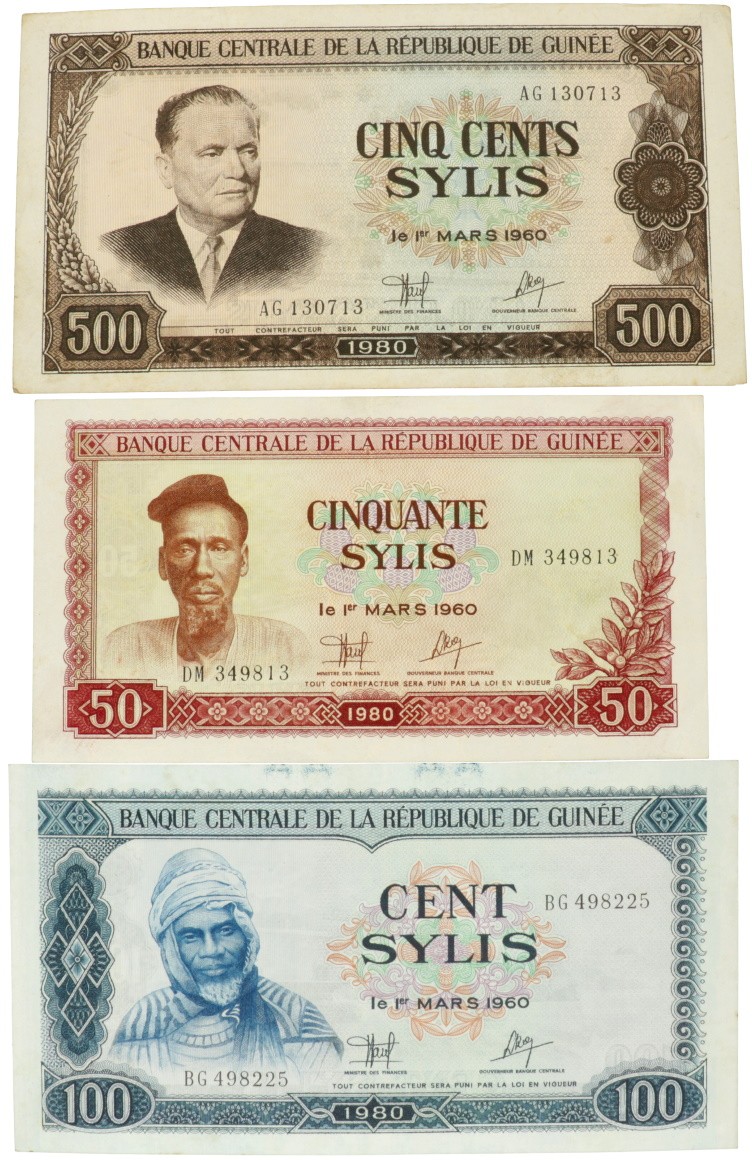 Guinea. 50/100/500 Francs. Banknote. Type 1980. - Extremely fine / UNC.