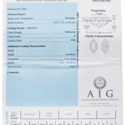 AIG-gecertificeerde marquise geslepen natuurlijke diamant 0.48 ct.