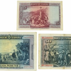 Spain. 25/50/100 Pesetas. Banknote. Type 1928. - Very fine.