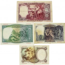 Spain. 25/50/100/500 Pesetas. Banknote. Type 1931. - Good – Very fine.