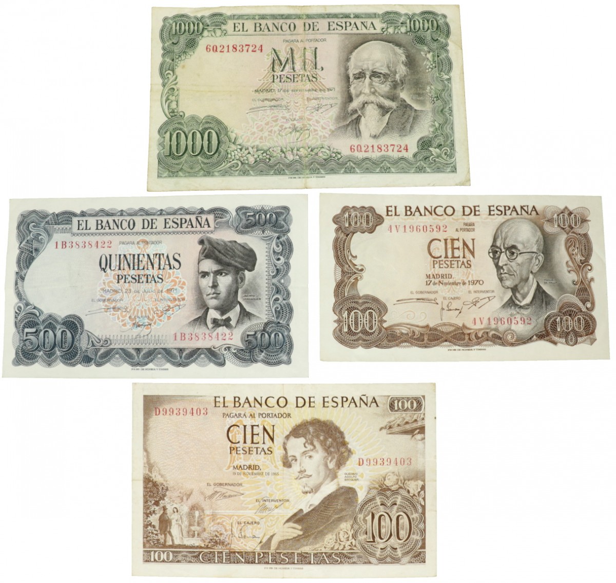 Spain. 2x100/500/1000 Pesetas. Banknote. Type 1965-1971. - Very fine.