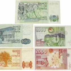 Spain. 200/500/2x1000/2000 Pesetas. Banknote. - Fine – Extremely fine.