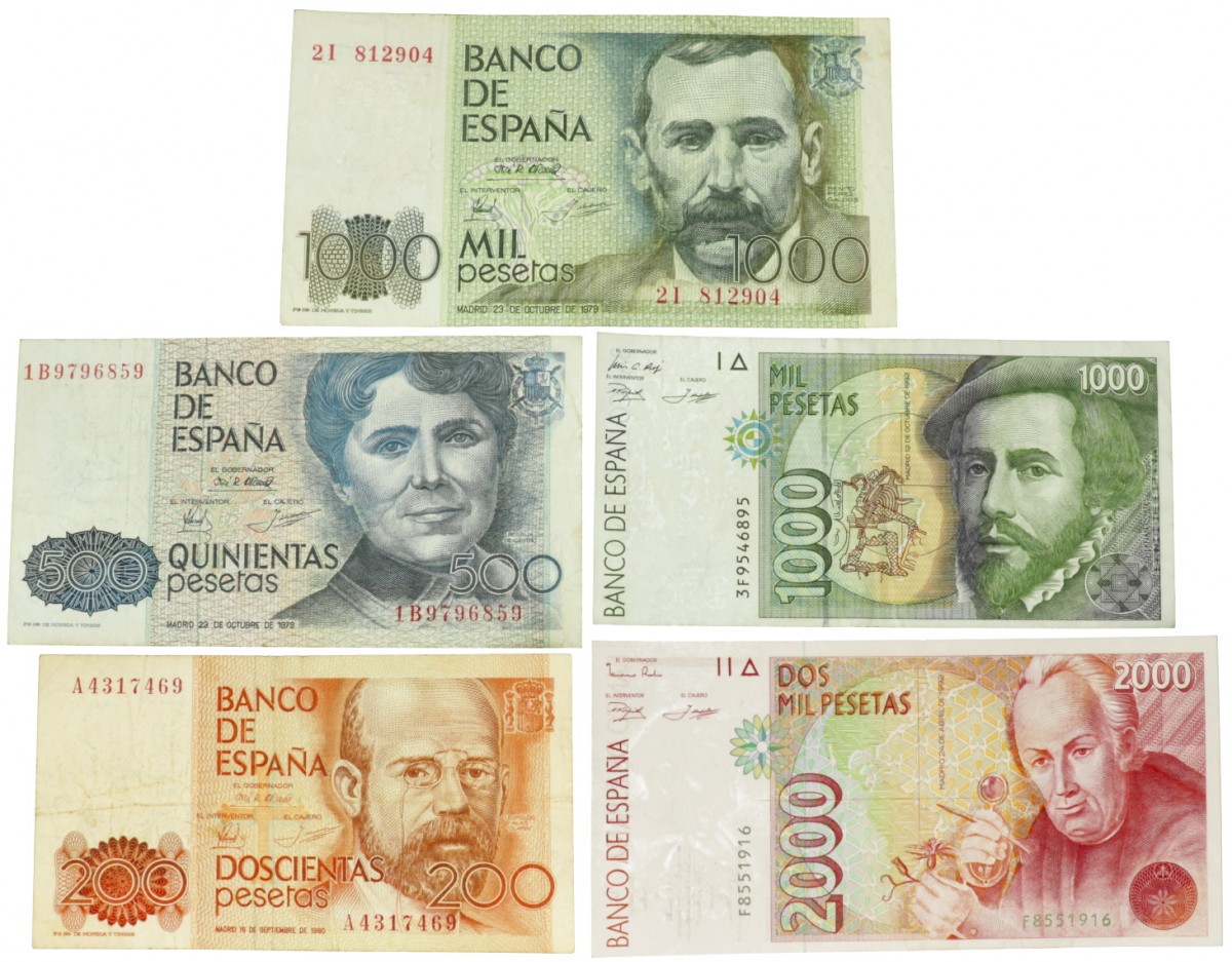 Spain. 200/500/2x1000/2000 Pesetas. Banknote. - Fine – Extremely fine.