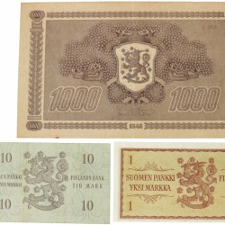 Finland. 1/10/1000 Markaa. Banknote. Type 1945-1963. - Fine – UNC.