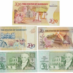 Guernsey. 2 x 1/5/10/20 Pounds. Banknote. Type 1969-1996. - Fine / Very fine.