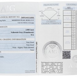 AIG-gecertificeerde 'modified pear' roos geslepen natuurlijke diamant 2.58 ct.