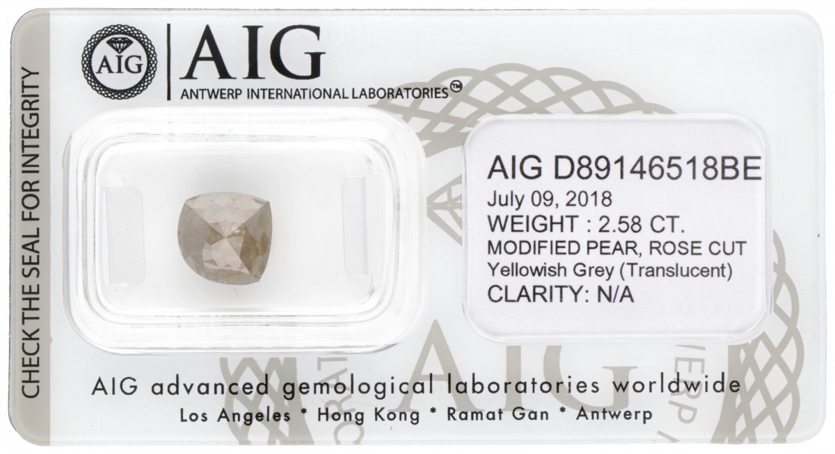 AIG-gecertificeerde 'modified pear' roos geslepen natuurlijke diamant 2.58 ct.