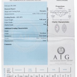 AIG-gecertificeerde marquise geslepen natuurlijke diamant 0.46 ct.