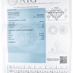 AIG-gecertificeerde briljant geslepen natuurlijke diamant 0.84 ct.