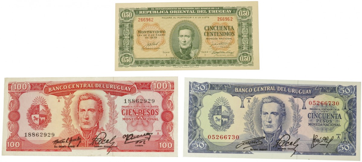 Uruguay. Lot 3 notes. Banknote. Type ND. - Extremely fine.