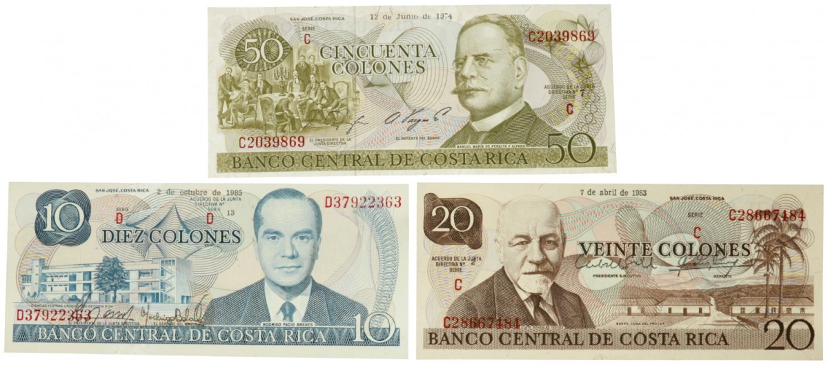 Costa Rica. Lot 3 notes. Banknote. Type 1974-1985. - UNC.