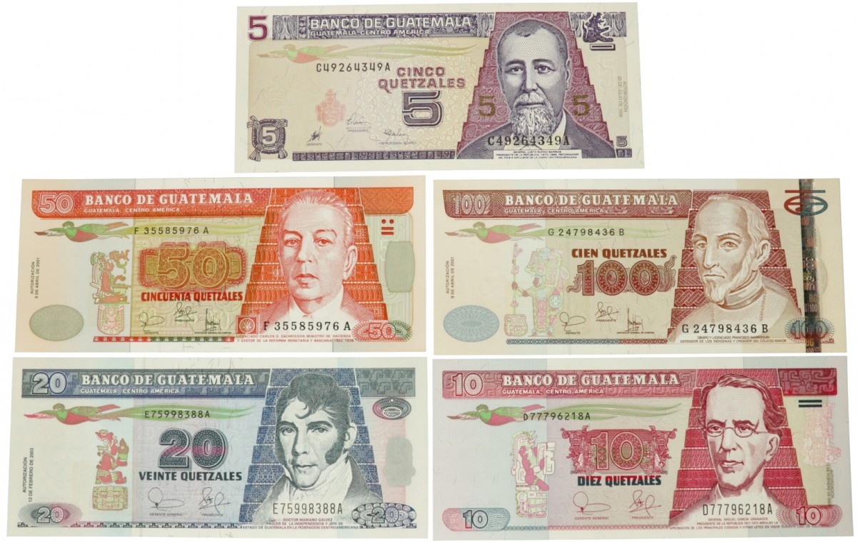 Guatemala. Lot 5 notes. Banknote. Type 2001-2003. - UNC.