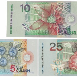 Suriname. Lot 3 notes. Banknote. Type 2000. - Extremely fine.