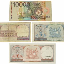 Suriname. Lot 4 notes. Banknote. Type 1963-2000. - Fine – Extremely fine.