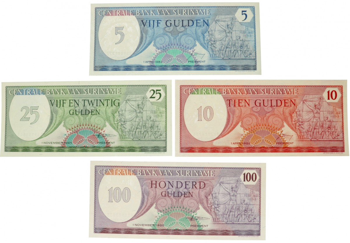 Suriname. Lot 4 notes. Banknote. Type 1982-1985. - UNC.