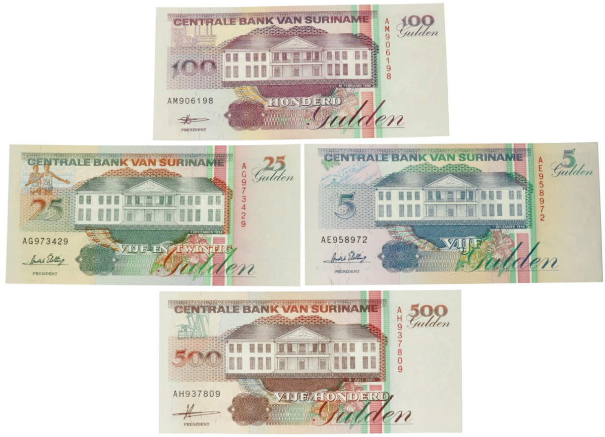 Suriname. Lot 4 notes. Banknote. Type 1991-1998. - UNC.